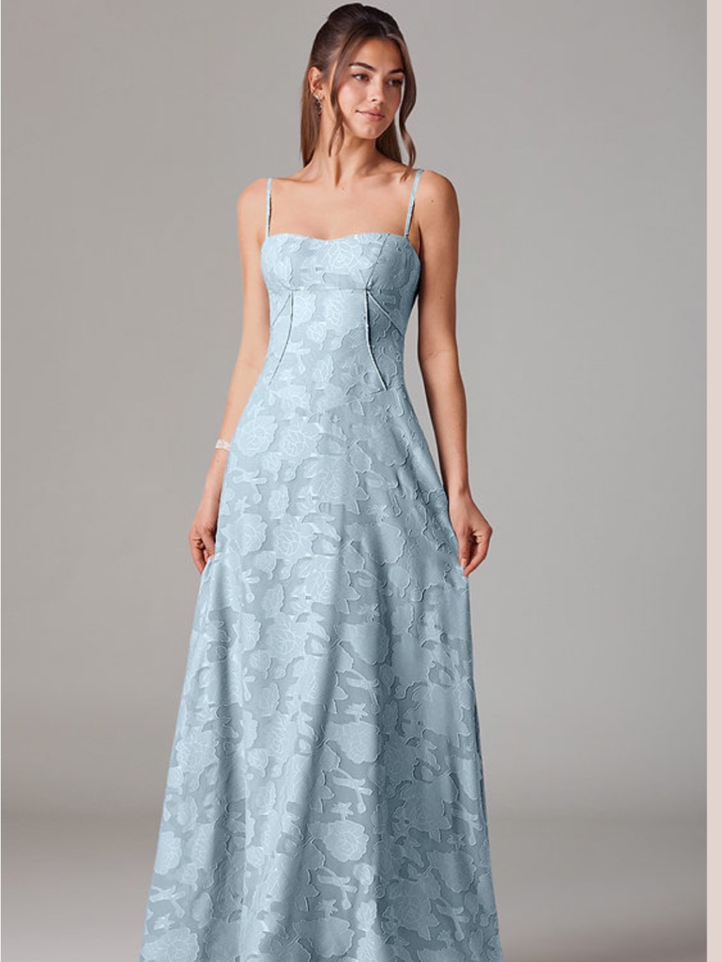 Azazie Light Blue Corset Floral Lace Gown